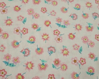 Small Pink Floral Cotton Fabric by the yard