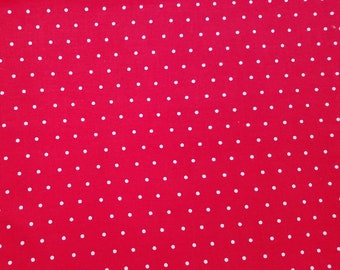 Mini White Dots on Red Cotton Fabric Sold by the Yard