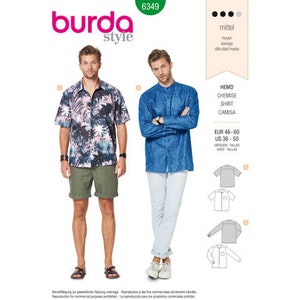 Burda Style Sewing Pattern 6349 Men&#39;s Shirt with Collar