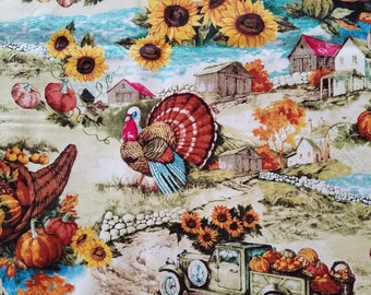 Harvest Scenic Cotton Fabric Sold by the Yard