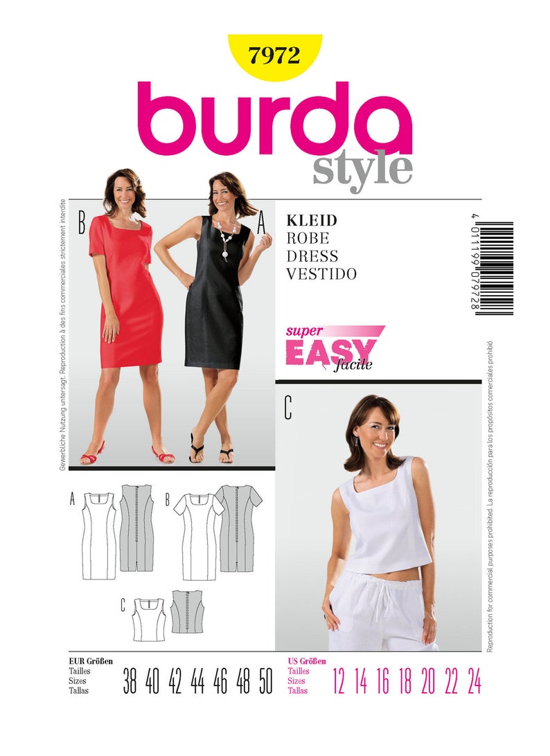 Burda Style Sewing Pattern 7972 - Dress - Etsy