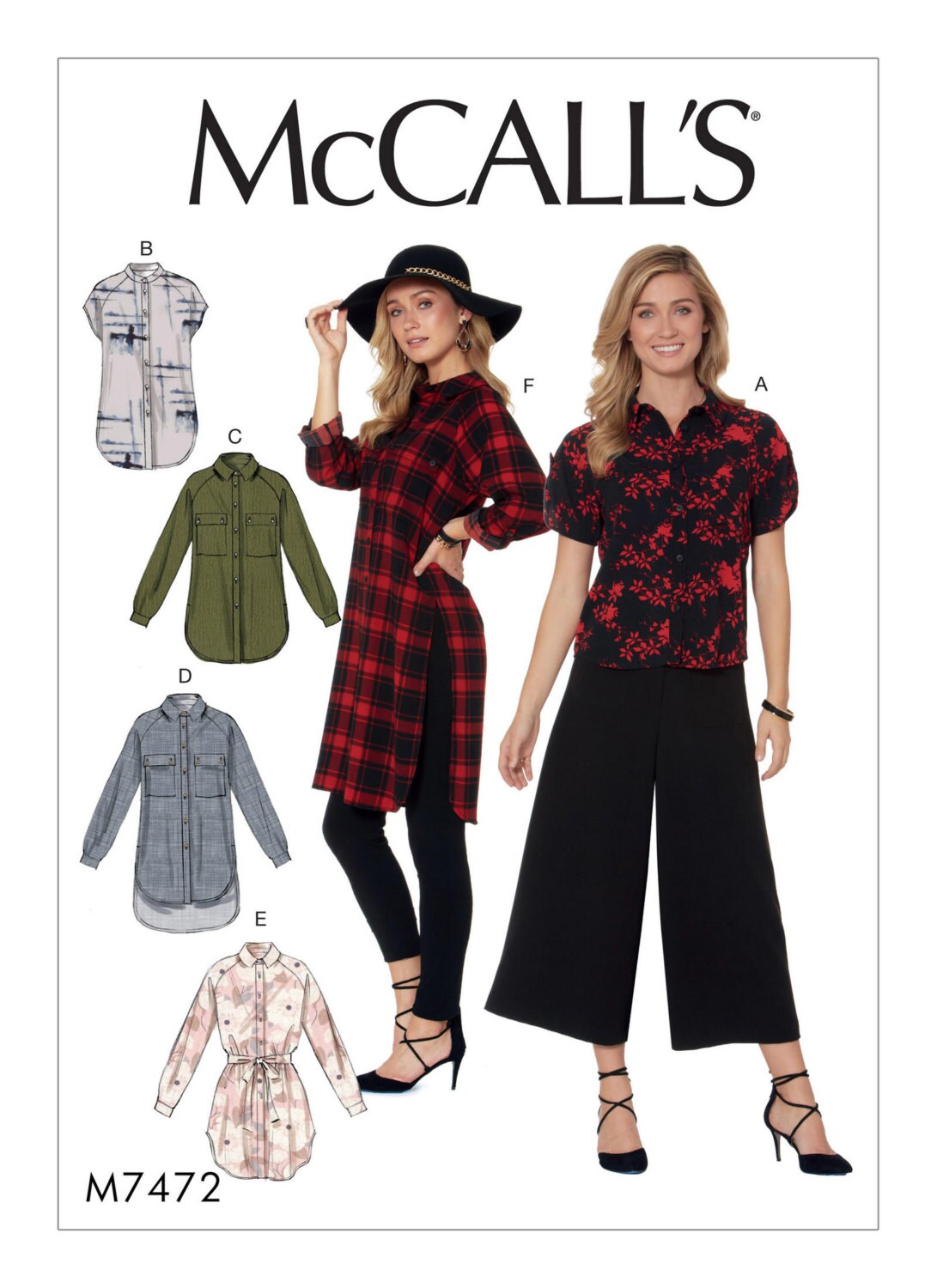 McCall's Pattern  M7472 Misses' Raglan Sleeve, Button-Down Shirts and Tunics