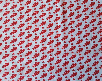 Valentine Red Hearts on White Cotton Fabric (1 yard)