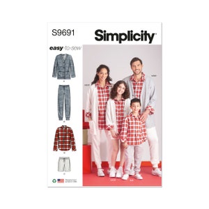 Simplicity Sewing Pattern S9691 Girls&#39;, Boys&#39; and Adults&#39; Lounge Shirt, Cardigan, Shorts and Joggers