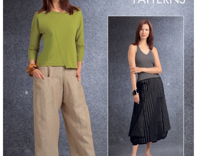 Patron De Couture Jupe Et Pantalon Femme Vogue V1731 - Tailles 6 à 12 - Modèle Ample à Ceinture élastique, Poches à Fermeture