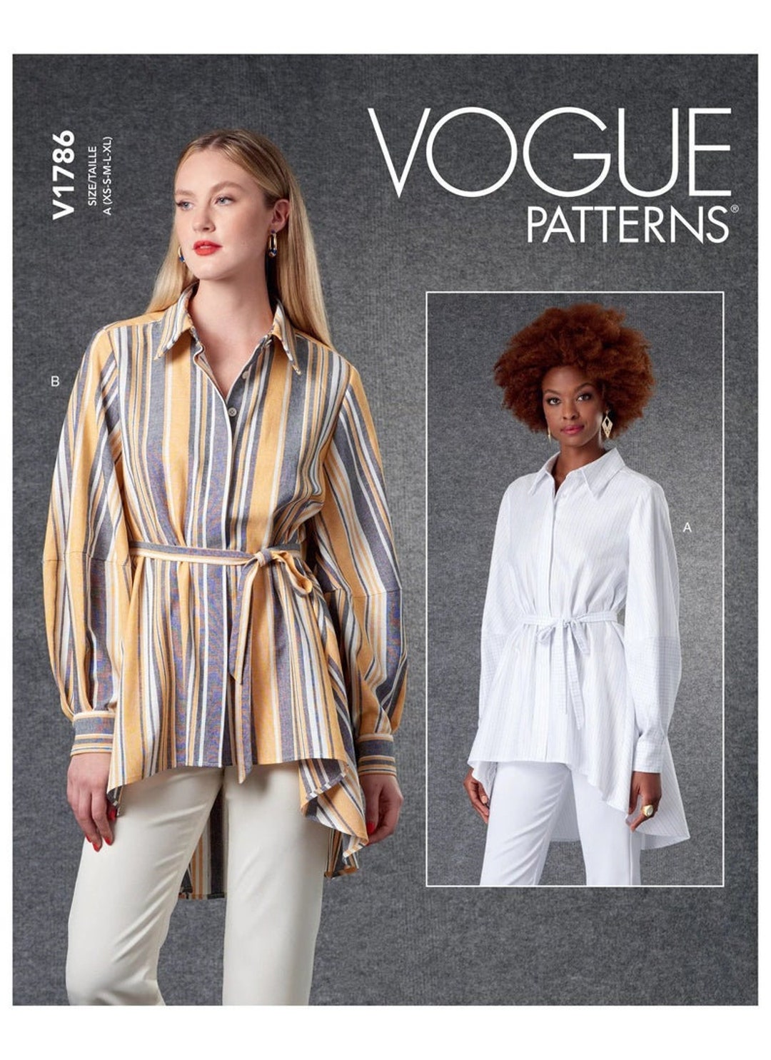 OUT of PRINT Vogue Sewing Pattern V1786 Misses' Shirts & Belt - Etsy