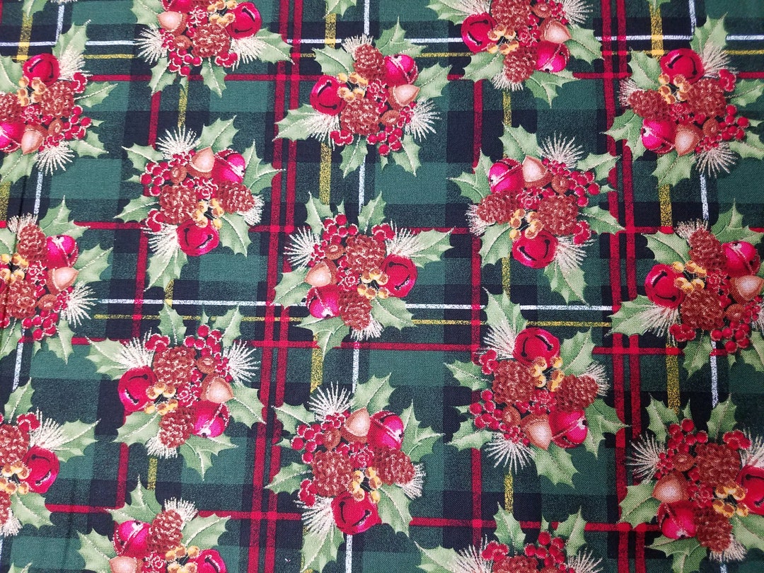 Berries & Bells Plaid Glitter Cotton Fabric 1 Yard 35 Inches Etsy
