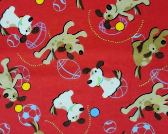 Dog Print on Red Flannel Fabric (1.5 yard)