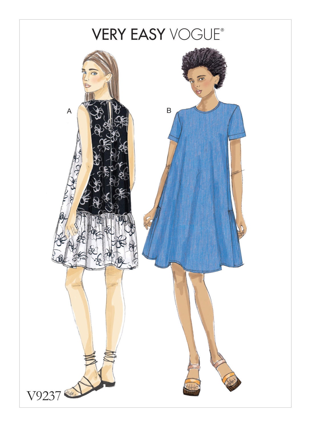 Vogue Pattern V9237 Misses' A-Line, Back-Ruffle Dresses