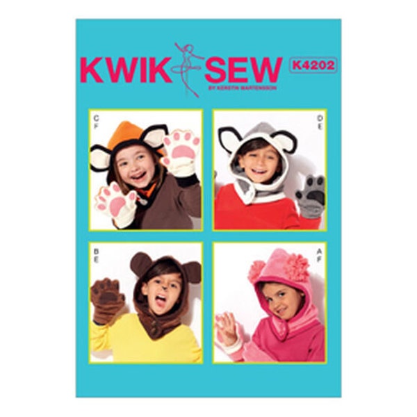 OUT of PRINT Kwik Sew Pattern K4202 Kids' Animal-Themed Hoods and Mittens