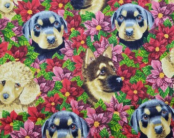 Christmas Dogs Cotton Fabric Sold by the Yard