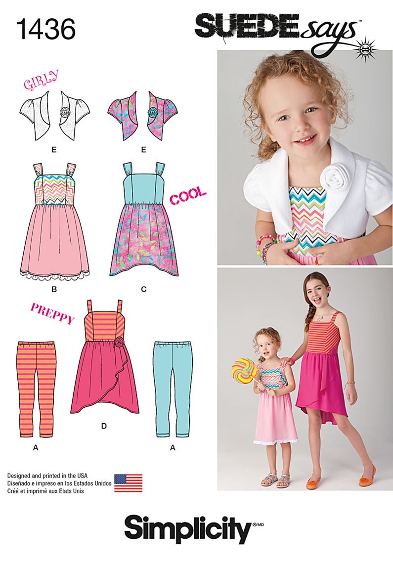 OUT of PRINT Simplicity Sewing Pattern 1436 Child's/Girls' Dress, Bolero and Knit Leggings