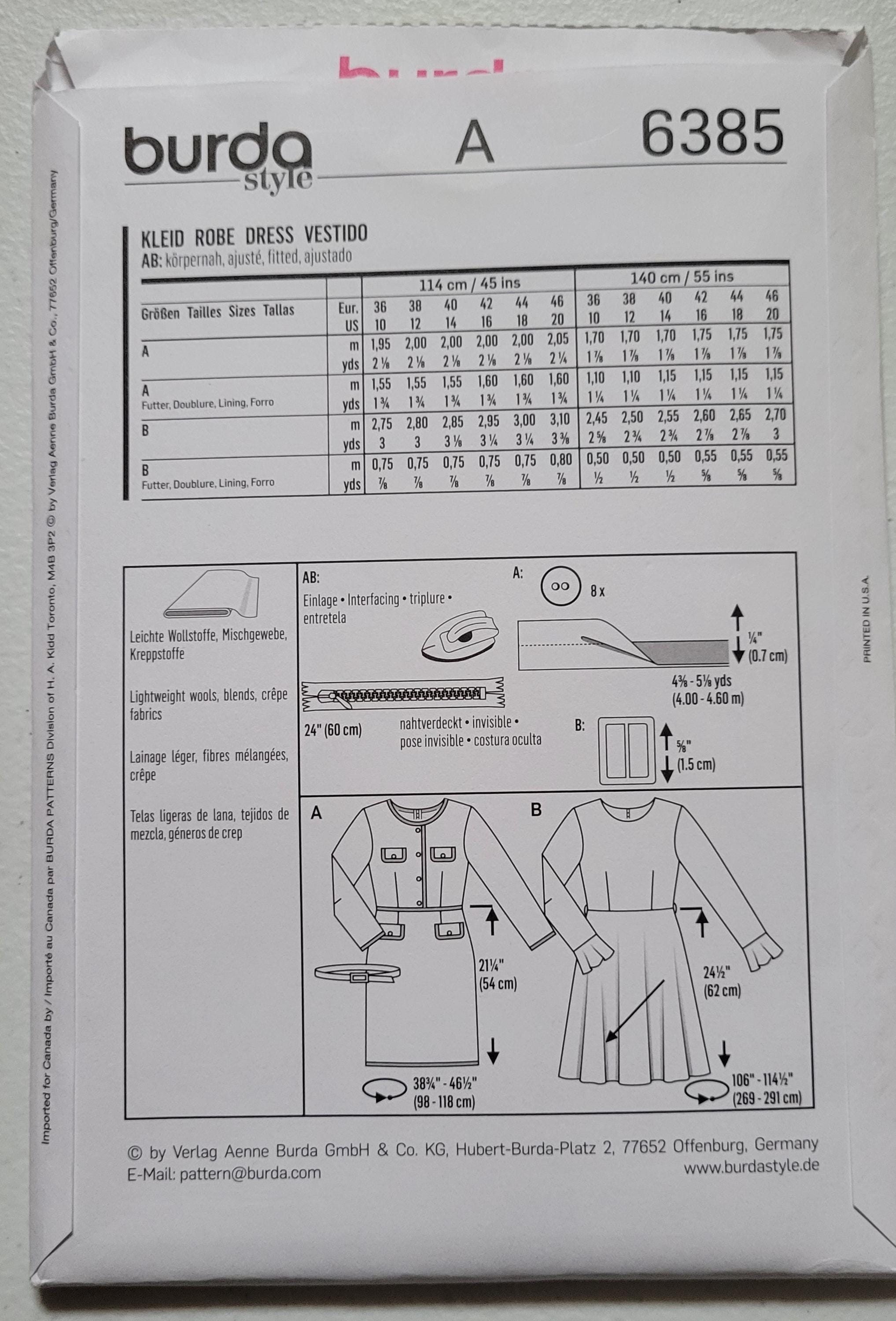 OUT of PRINT Burda Style Sewing Pattern 6385 Misses Dress - Etsy