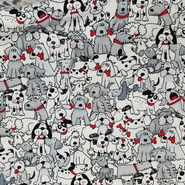 Playful Pups with Bones Cotton Fabric Sold by the Yard