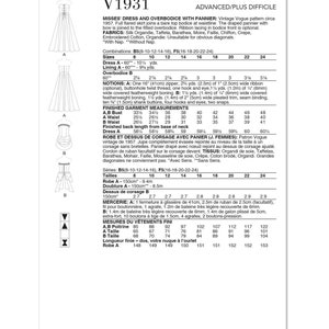 Vogue Sewing Pattern V1931 Misses' Vintage Dress and Overbodice With ...