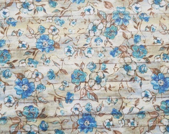 Blue Floral Cotton Fabric Sold by the Yard