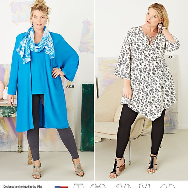 OUT of PRINT Simplicity Sewing Pattern 8097 Plus Size Tunic, top, Kimono and Knit Leggings