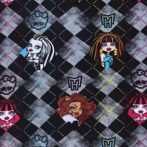 Monster High Arg Black Fleece Fabric Sold by the Yard