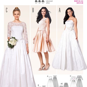May include: A sewing pattern for a dress with three different styles. The pattern is for sizes EUR 34-44 and US 8-18. The pattern is labeled "6776" and "burda style".