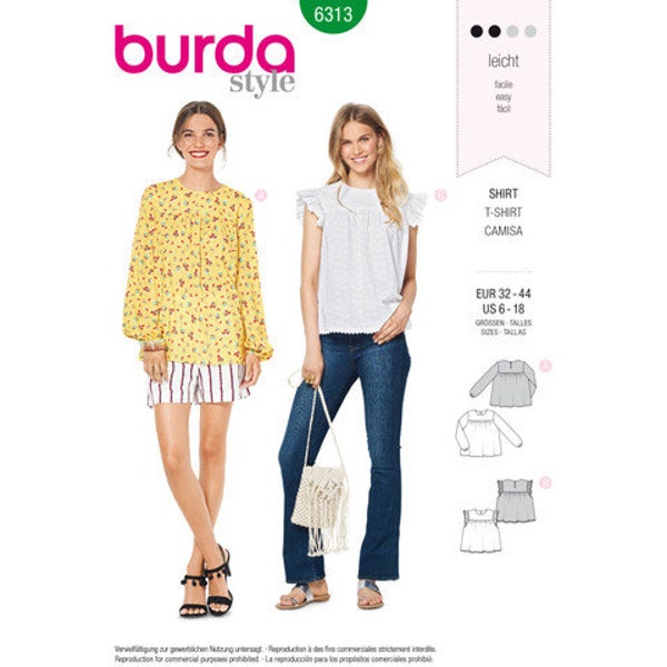 Burda Style Sewing Pattern 6313 Misses' Babydoll Top