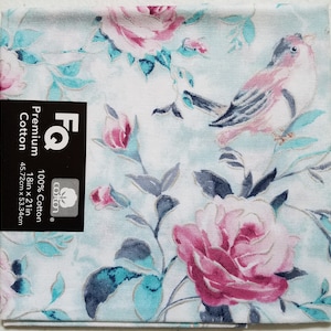 Premium Fabric Quarters Cotton Fabric 18&quot;- Watercolor Bird Blue Pearl