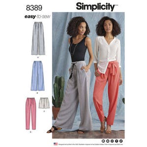 Simplicity Pattern 8389 Misses' Pants with Length and Width Variations and Tie Belt