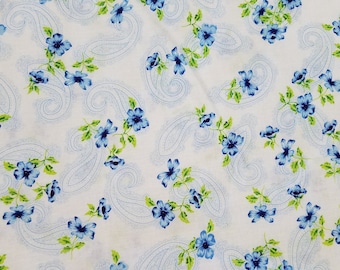 Blue Floral Paisley Cotton Fabric sold by the yard