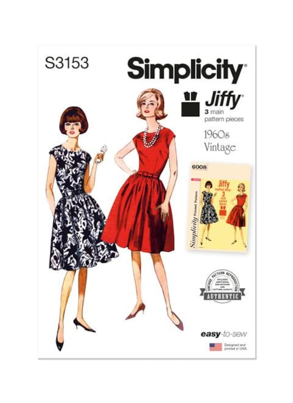 Simplicity Sewing Pattern S3153 1960s Misses' One Piece Jiffy