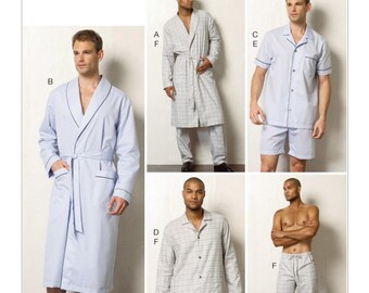 Vogue Pattern V8964 Men's Shawl Collar Robe, Button-Down Top, Shorts and Pants