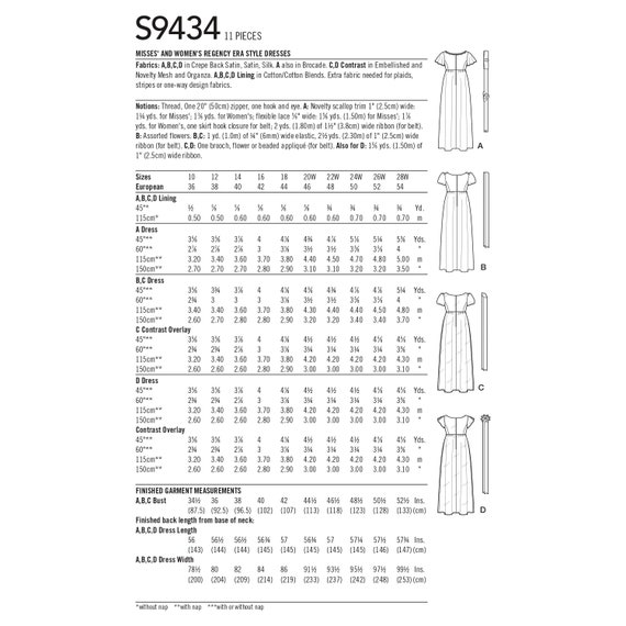 Simplicity Sewing Pattern S9434 Misses' and Women's Regency Era