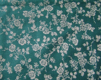 Tan Floral Green Cotton Fabric Sold by the yard