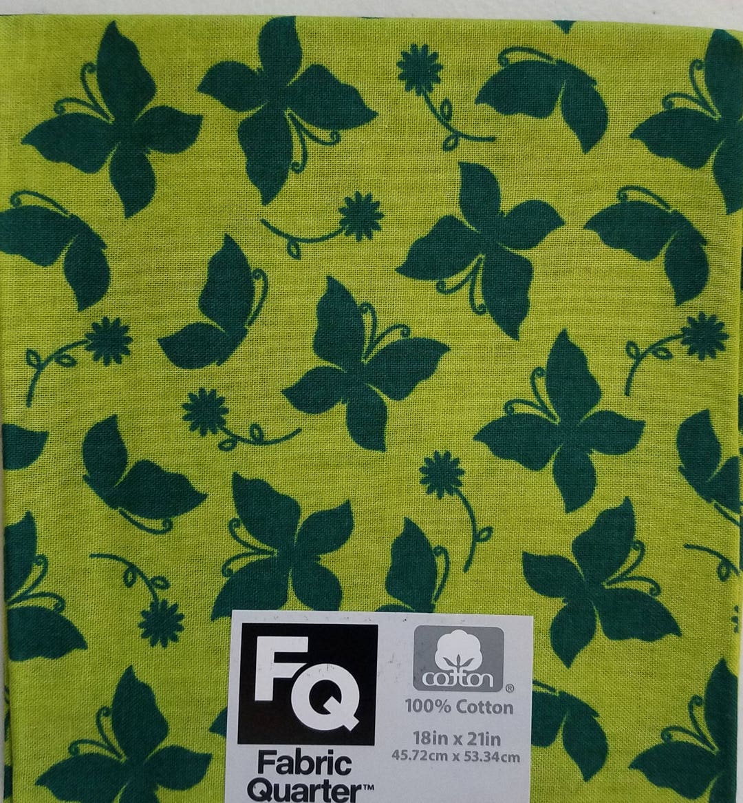 Fabric Quarters Cotton Fabric 18 Green Butterflies Etsy