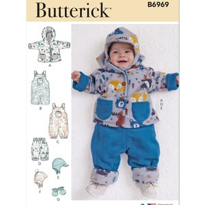 Butterick Sewing Pattern B6969 Infants' Jacket, Overalls, Pants, Hats and Mittens