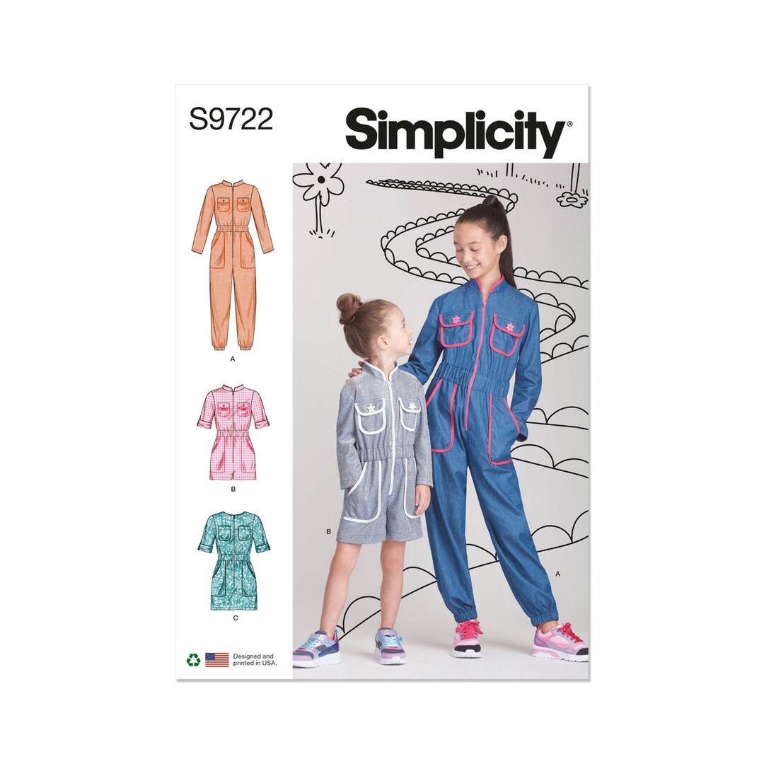 Cartamodello Simplicity SS9721K5 Per Cucire Giacche, Gonne E Pantaloncini Per Bambine E Ragazze (Taglie 7-8-10-12-14)