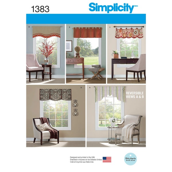 Simplicity Pattern 1383 Simplicity Sewing Pattern Valances for 36"- 40" Wide Windows