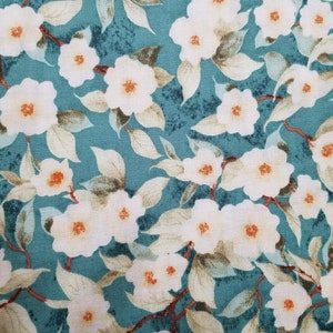 Yellow Floral  on Green Cotton Fabric Sold by the yard