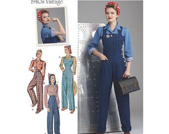 Simplicity Sewing Pattern 8447 Misses&#39; Vintage Pants, Overalls and Blouses