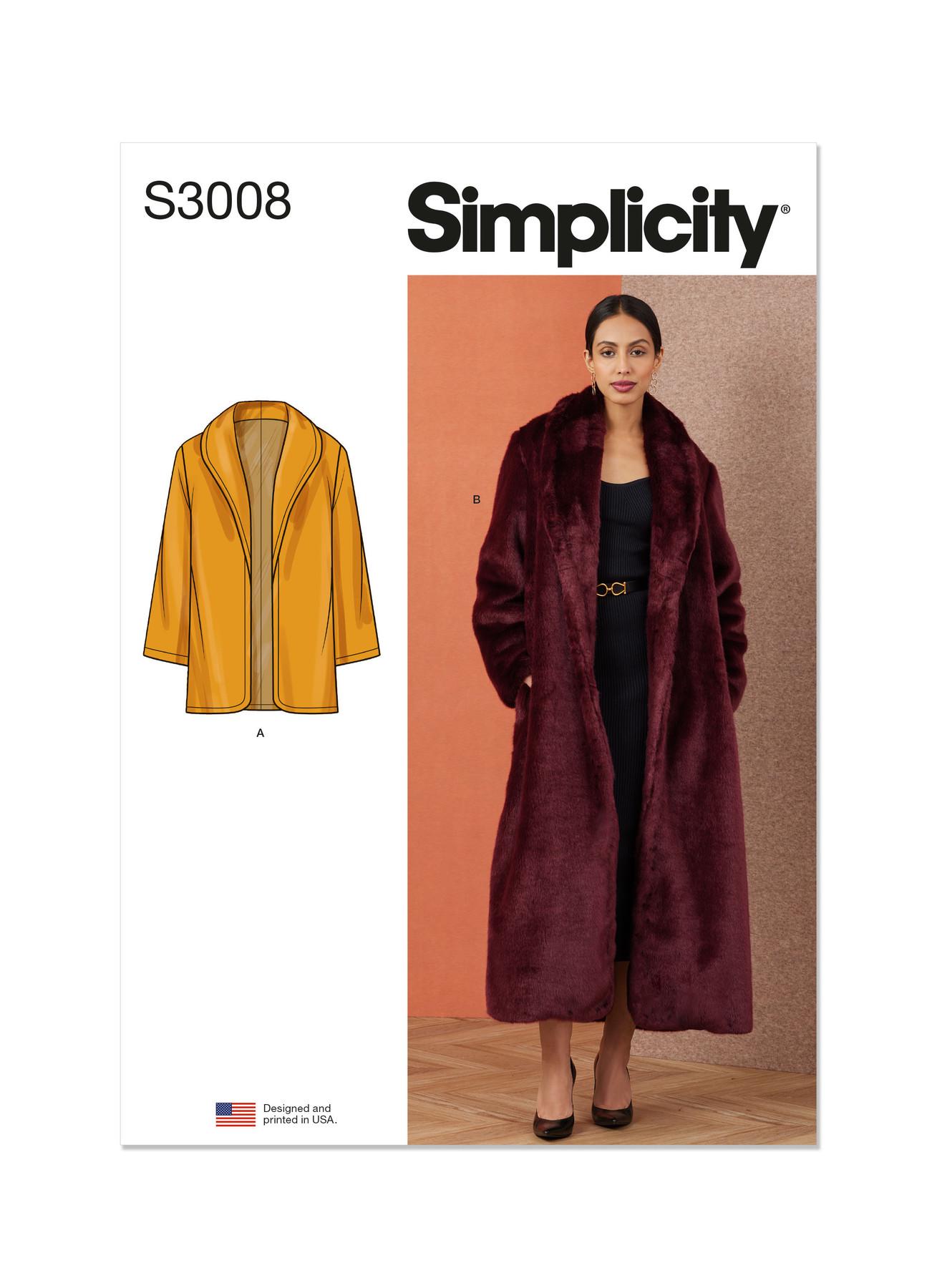 Simplicity Sewing Pattern S3008 Misses' Coat in Two Lengths - Etsy