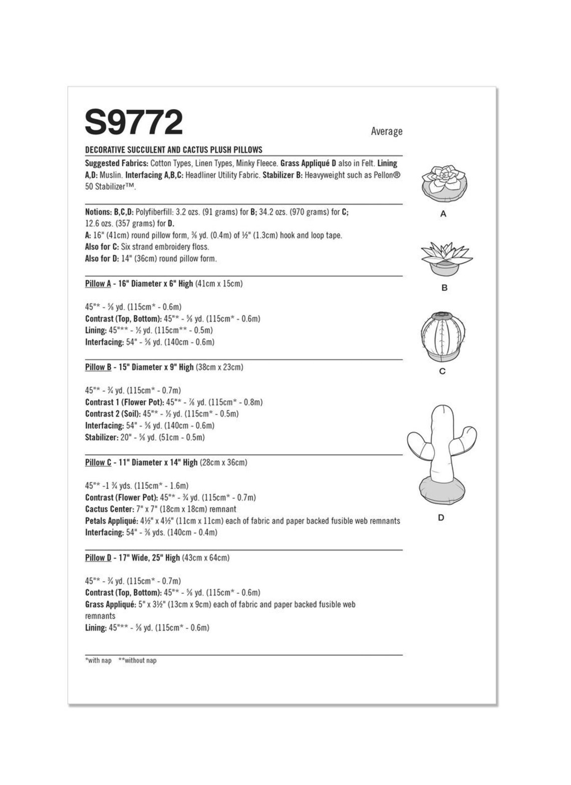 Simplicity Cactus Pattern Simplicity Sewing Pattern S9772 Decorative Succulent and Cactus Plush ...