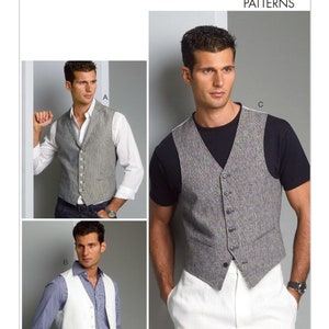 May include: A sewing pattern for a vest, with three different styles shown. The pattern is from Vogue Patterns and is labeled V8987.