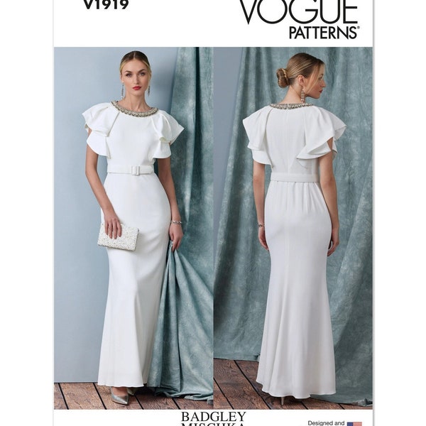 Vogue Sewing Pattern V1919 Misses' Full Length Dress with Belt by Badgley Mischka