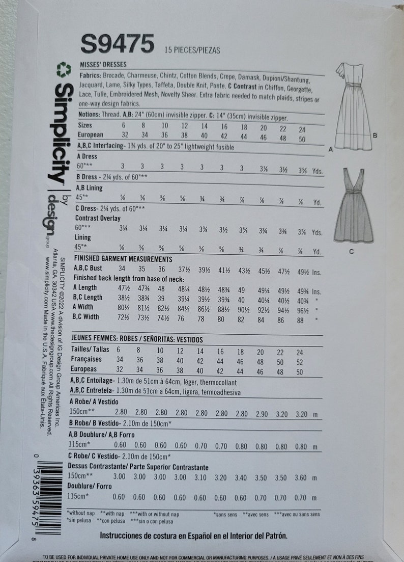 Simplicity Sewing Pattern S9475 Misses' Dresses - Etsy