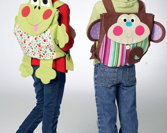 OUT of PRINT Kwik Sew Pattern K3971 Monkey and Frog-Motif Backpacks