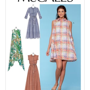 OUT of PRINT McCall&#39;s Sewing Pattern M7565 Misses&#39; Shirtdresses with Sleeve Options, and Belt