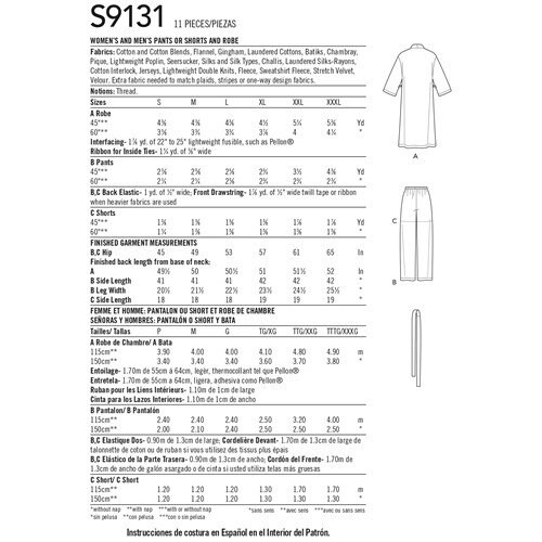 Simplicity Sewing Pattern S9131 Unisex Sleepwear - Etsy