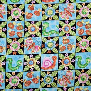 Bugs and Flowers Patch Cotton Fabric by the yard