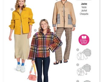Patron Burda Easy 5706 - Vestes Femme Col Montant, Manches Trompette Ou Poches XL - Taille 34-44