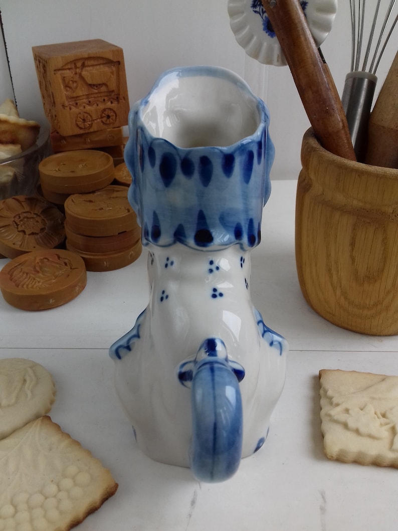 Vintage Pot with Lid Porcelain tableware Gzhel Blue /& White Ceramics Candy Bowl Hand Painted Pottery Rustic Container Food Gravy Boat