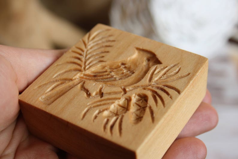 Natural Wood Cookie Stamp With Bird Birthday Gift For Mom Cozy Etsy