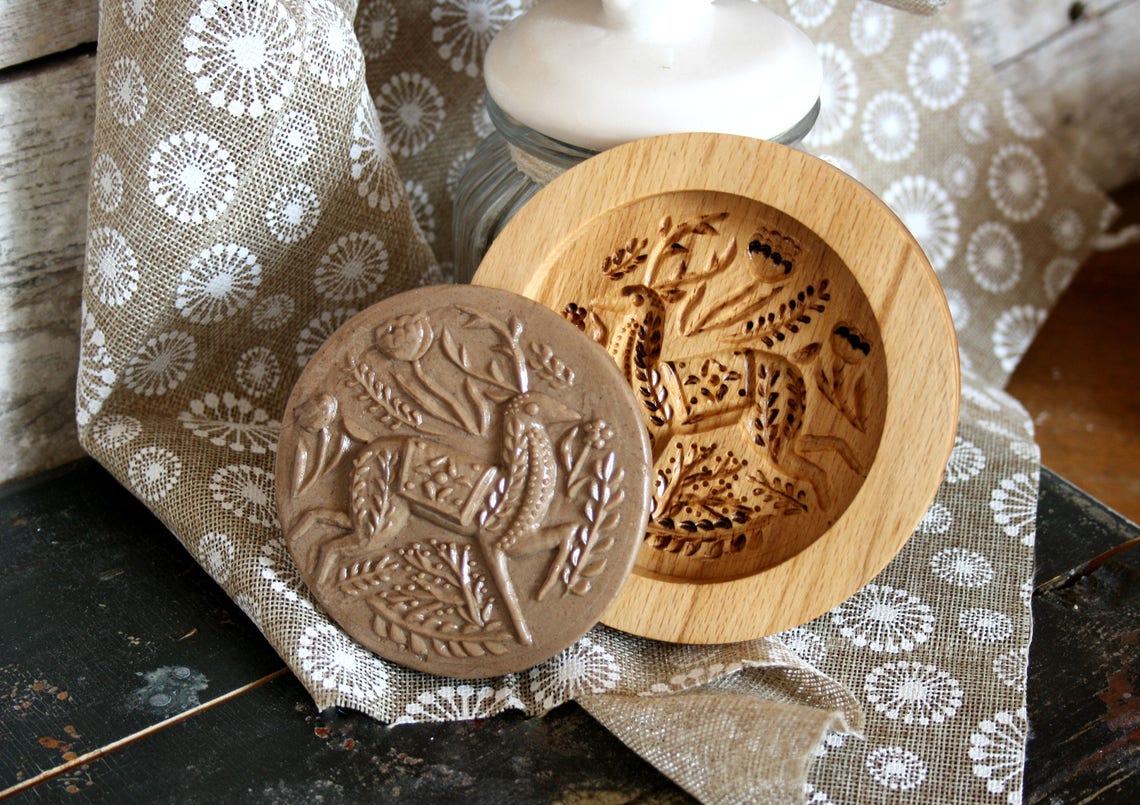 Cookie Stamp With Deer Bake Gift For Her Engraved Wood Mold Etsy